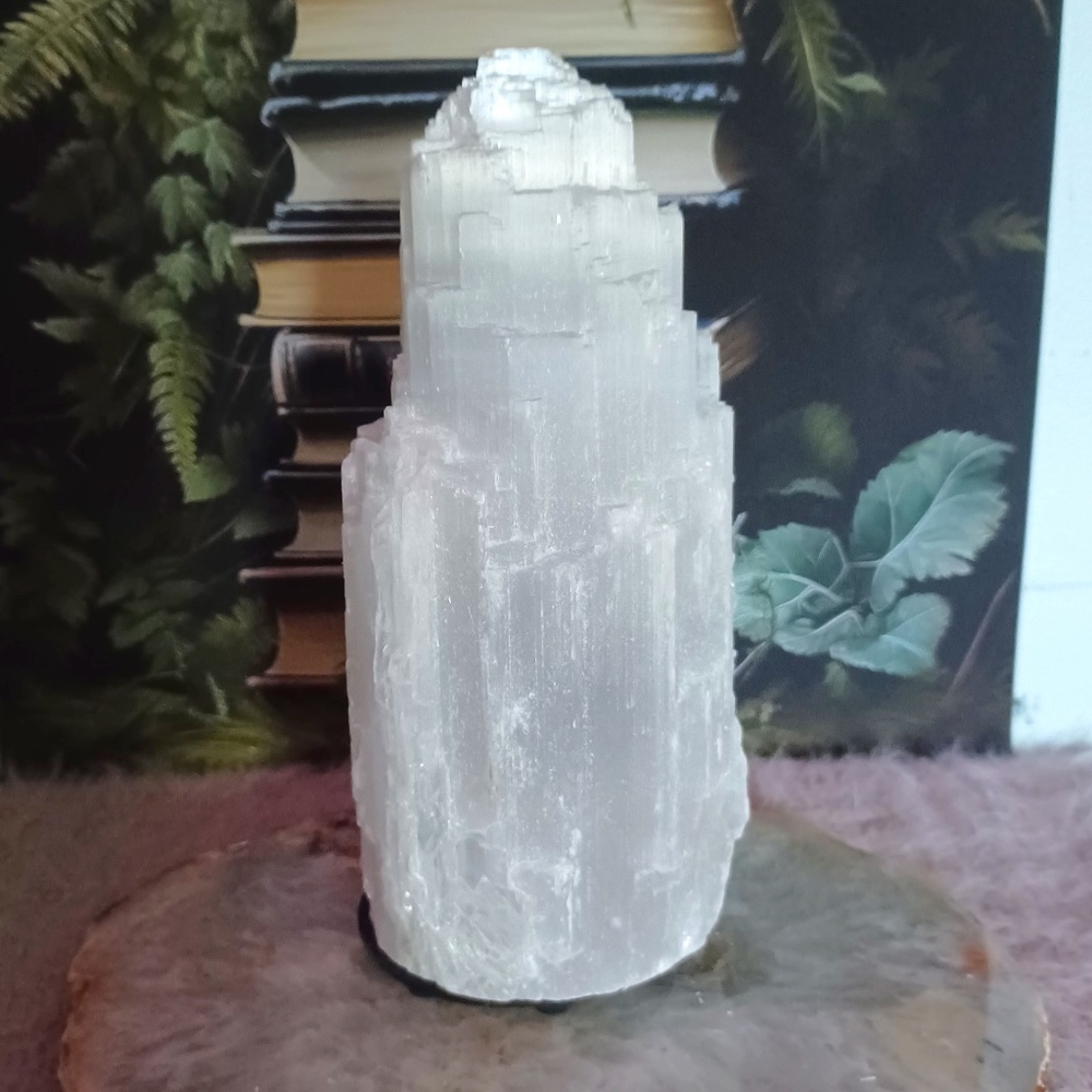 BNIB Natural Selenite Lamp Desert Rose of Africa By Himalayan Glow w/dimmer